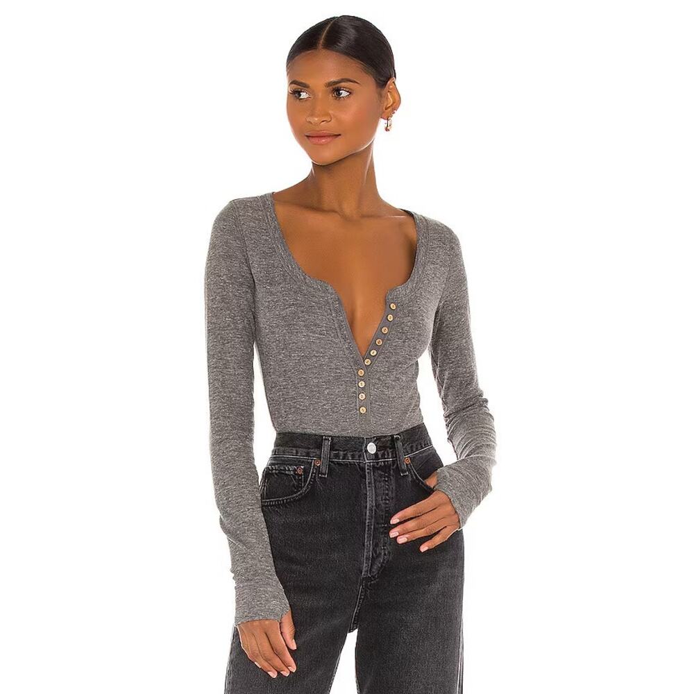 Intimately Free People Dylan Thermal Gray Knit Long Sleeve Full Butt Bodysuit - Picture 3 of 15